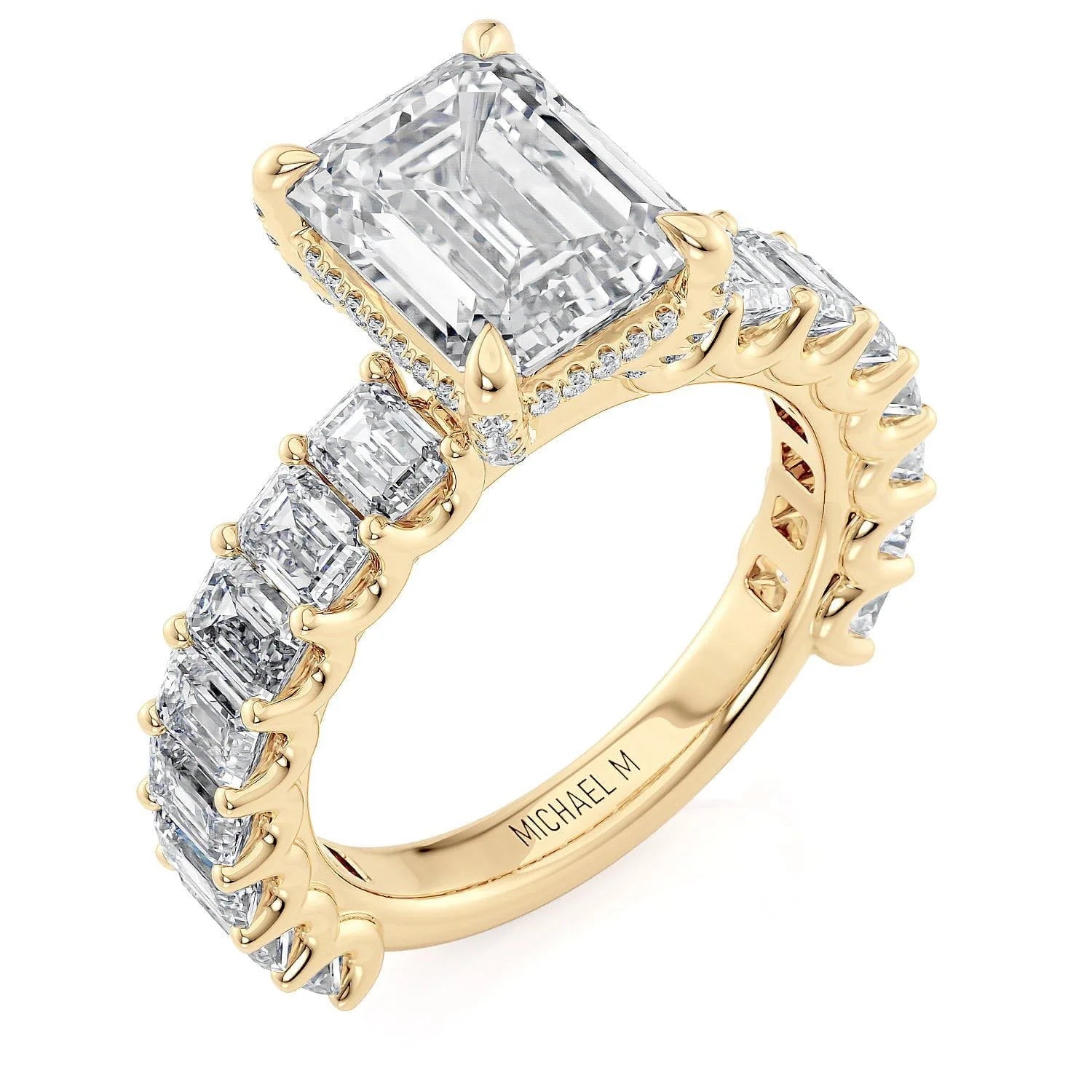 Emerald Side Stone 18k Yellow Gold Engagement Ring - R810