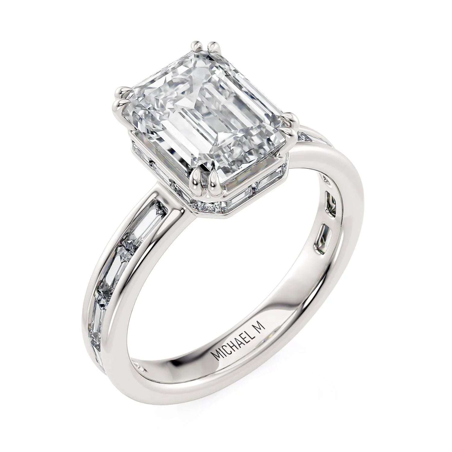 Emerald Channel-set 18k White Gold Engagement Ring - R820