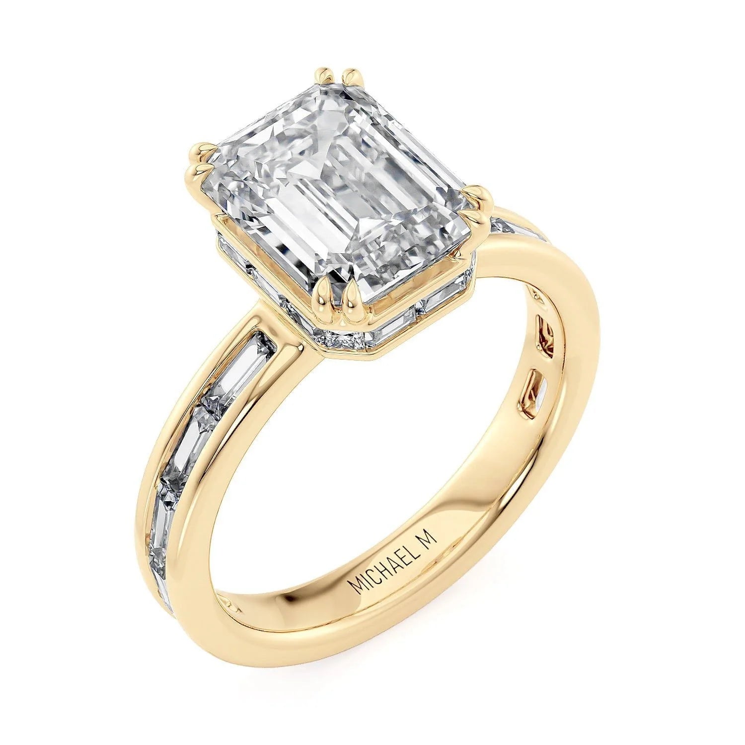 Emerald Channel-set 18k Yellow Gold Engagement Ring - R820