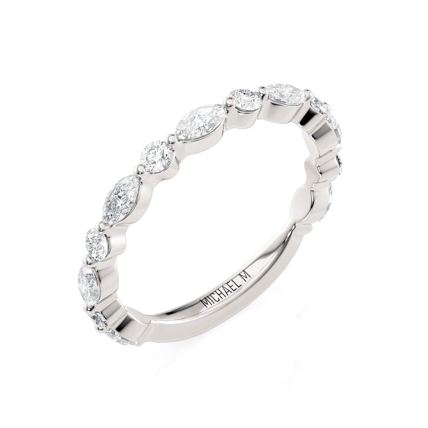 Marquise Round Diamond Wedding Ring 18k White Gold - R802B