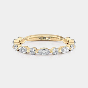 Marquise Round Diamond Wedding Ring 18k Yellow Gold - R802B