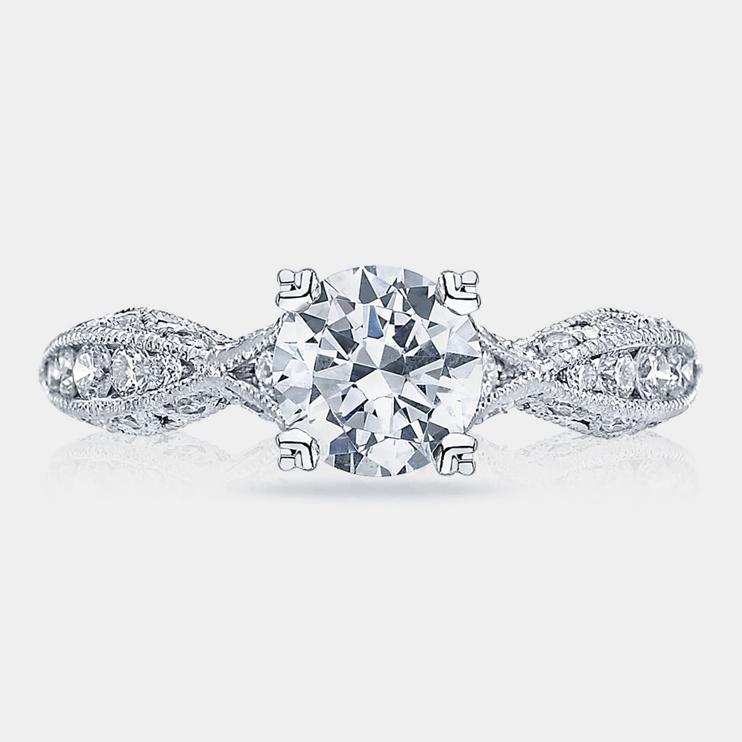 Round Side Stone Platinum Engagement Ring - 2578