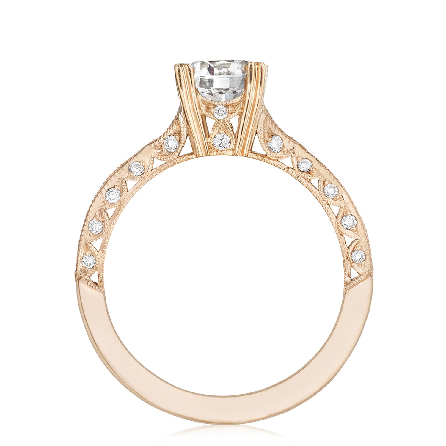 Round Side Stone 18K Rose Gold Engagement Ring - 2578
