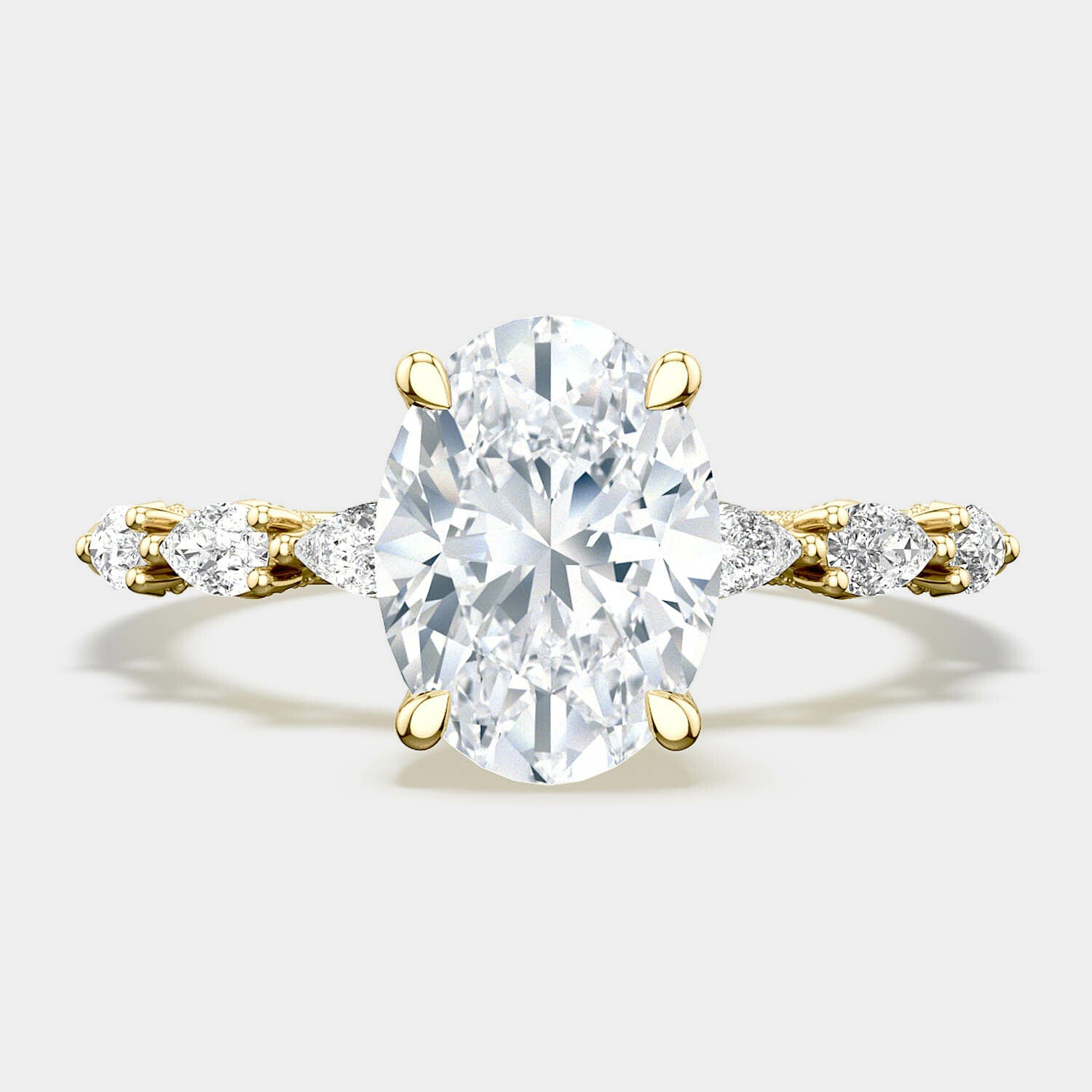 Oval Side Stone 18K Yellow Gold Engagement Ring - 2687