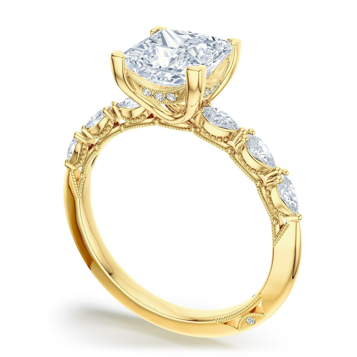 Princess Side Stone 18K Yellow Gold Engagement Ring - 2687