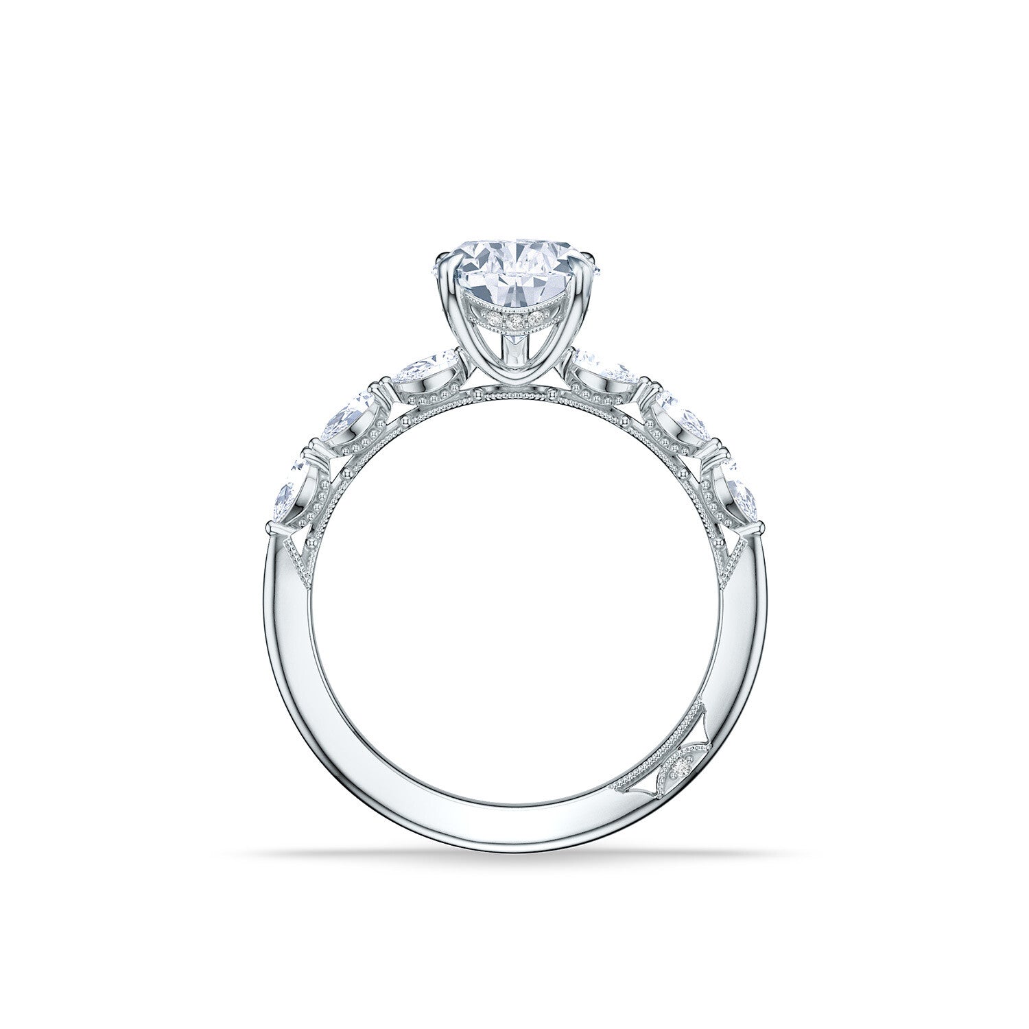 Pear Side Stone 18K White Gold Engagement Ring - 2687