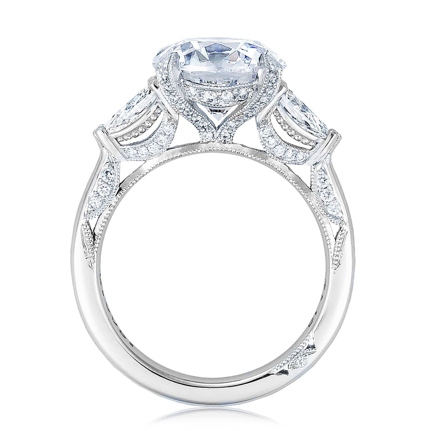 Round 3-Stone Platinum Engagement Ring - HT2628