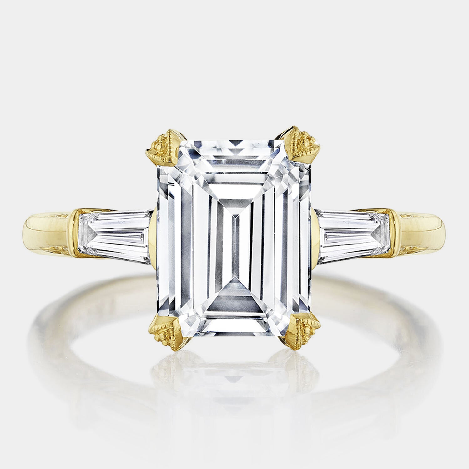 Emerald 3-Stone 18K Yellow Gold Engagement Ring - HT2657