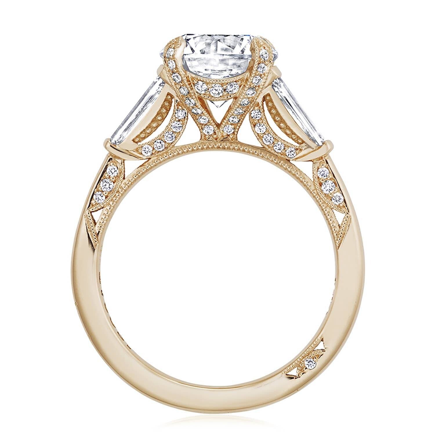 Round 3-Stone 18K Rose Gold Engagement Ring - HT2657