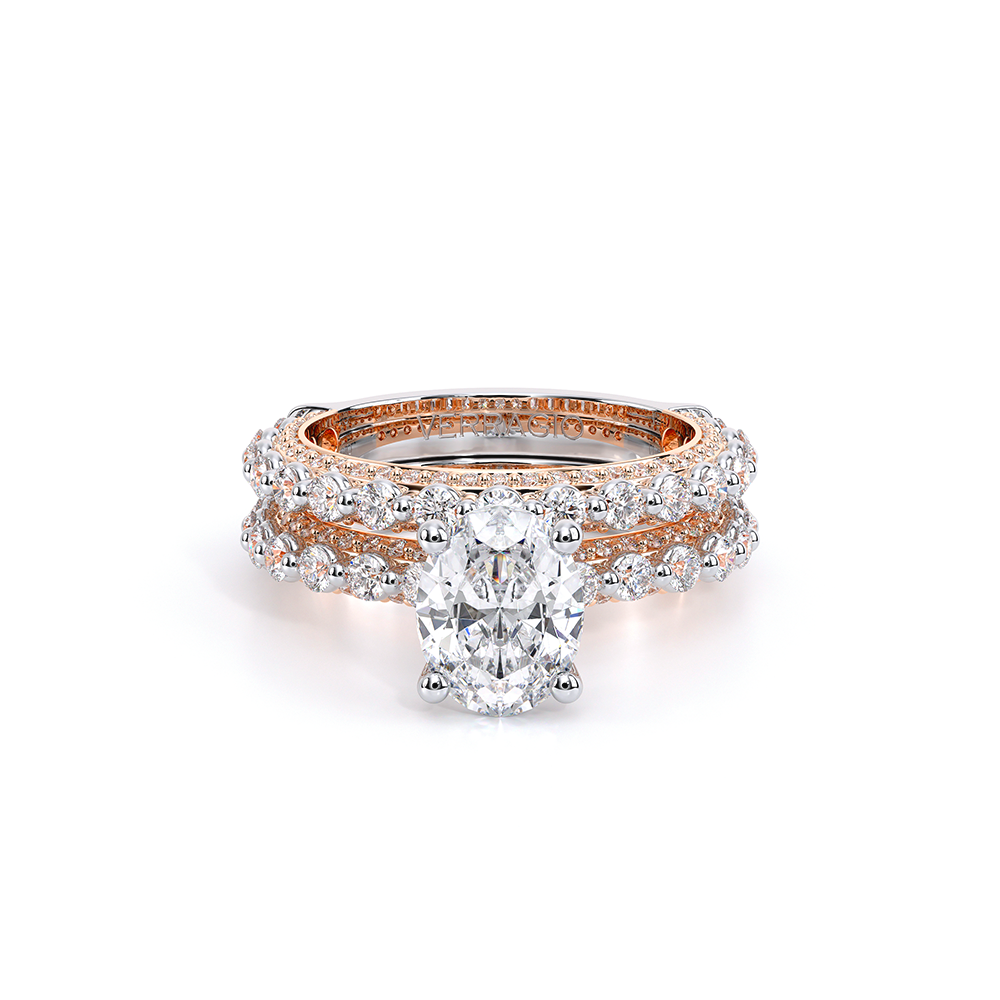 Oval Pavé 14k Rose and White Gold Engagement Ring - CTR-0488