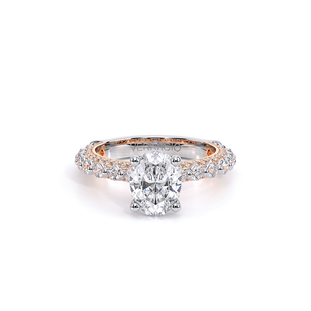 Oval Pavé 18k Rose and White Gold Engagement Ring - CTR-0488