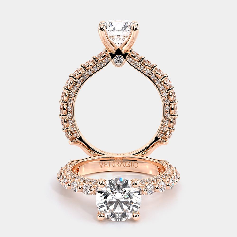 Round Pavé 14k Rose Gold Engagement Ring - CTR-0488