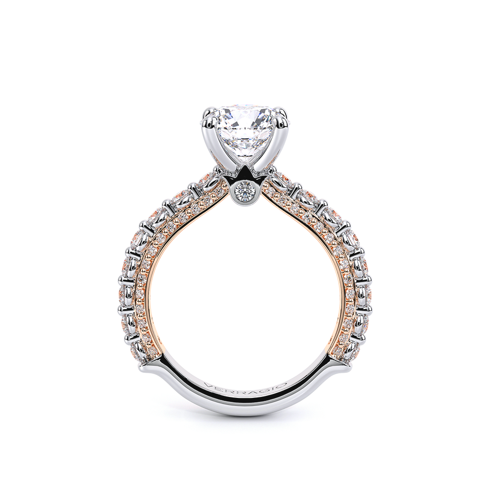 Round Pavé 14k Rose and White Gold Engagement Ring - CTR-0488