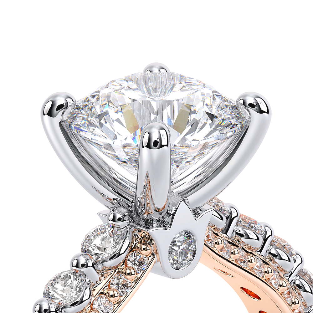 Round Pavé 14k Rose and White Gold Engagement Ring - CTR-0488