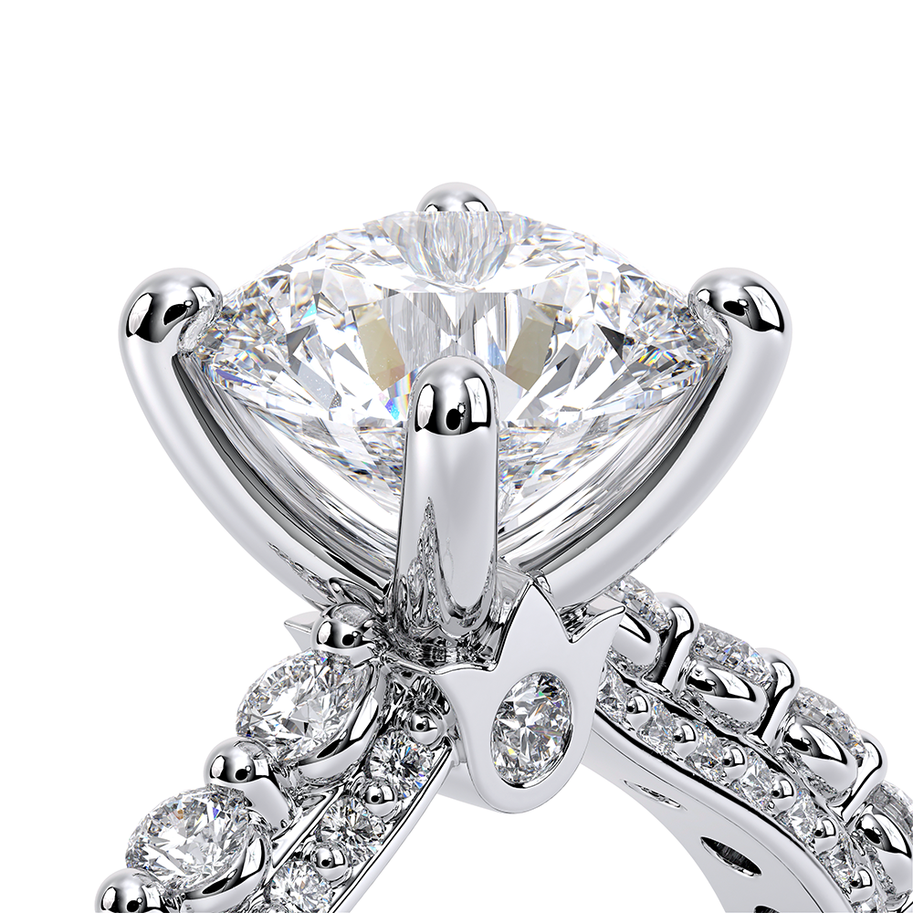 Round Pavé 14k White Gold Engagement Ring - CTR-0488