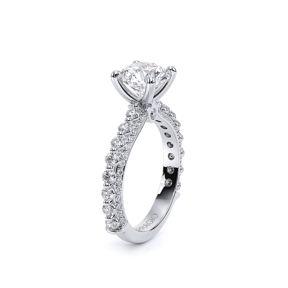 Round Pavé 14k White Gold Engagement Ring - CTR-0488