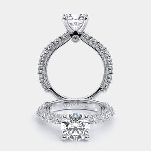 Round Pavé 14k White Gold Engagement Ring - CTR-0488