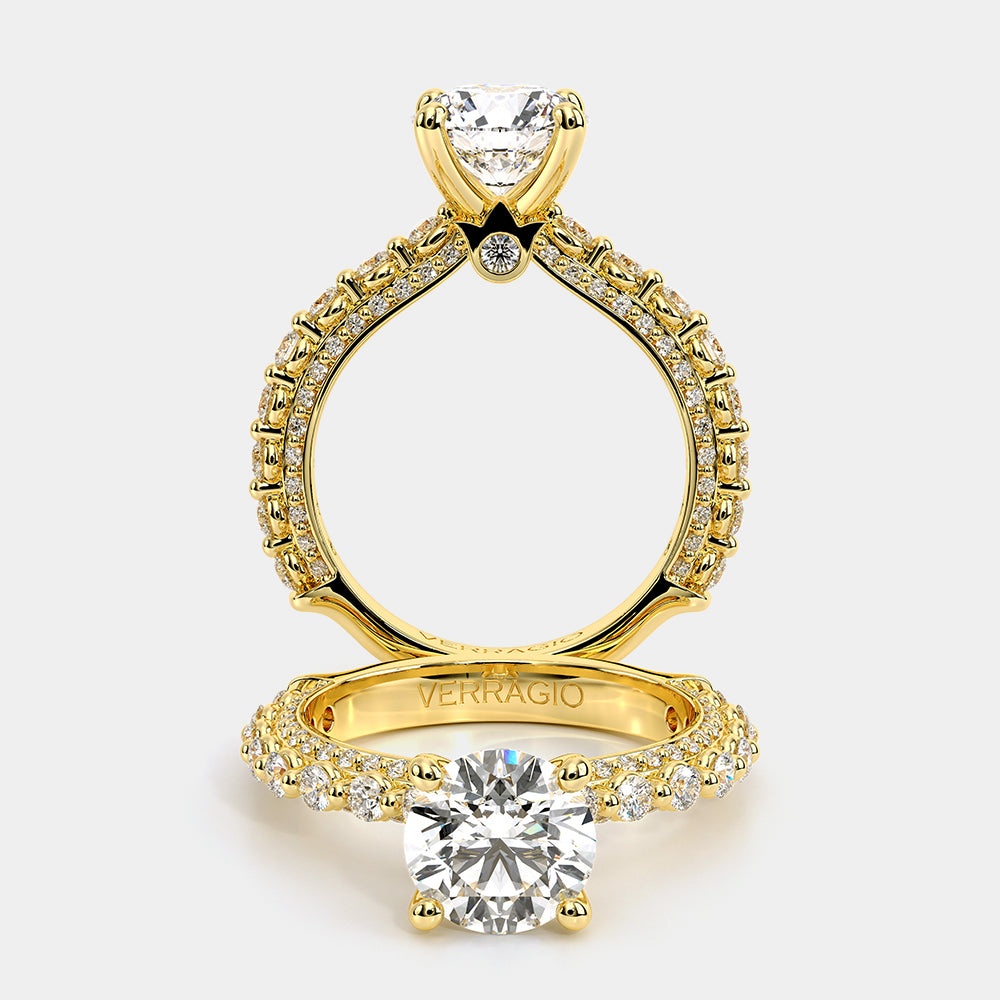 Round Pavé 14k Yellow Gold Engagement Ring - CTR-0488