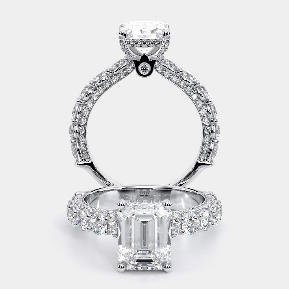 Emerald Pavé 14K White Gold Engagement Ring - CTR-0489