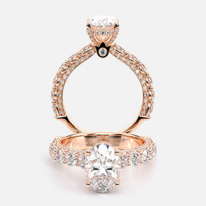 Oval Pavé 18K Rose Gold Engagement Ring - CTR-0489
