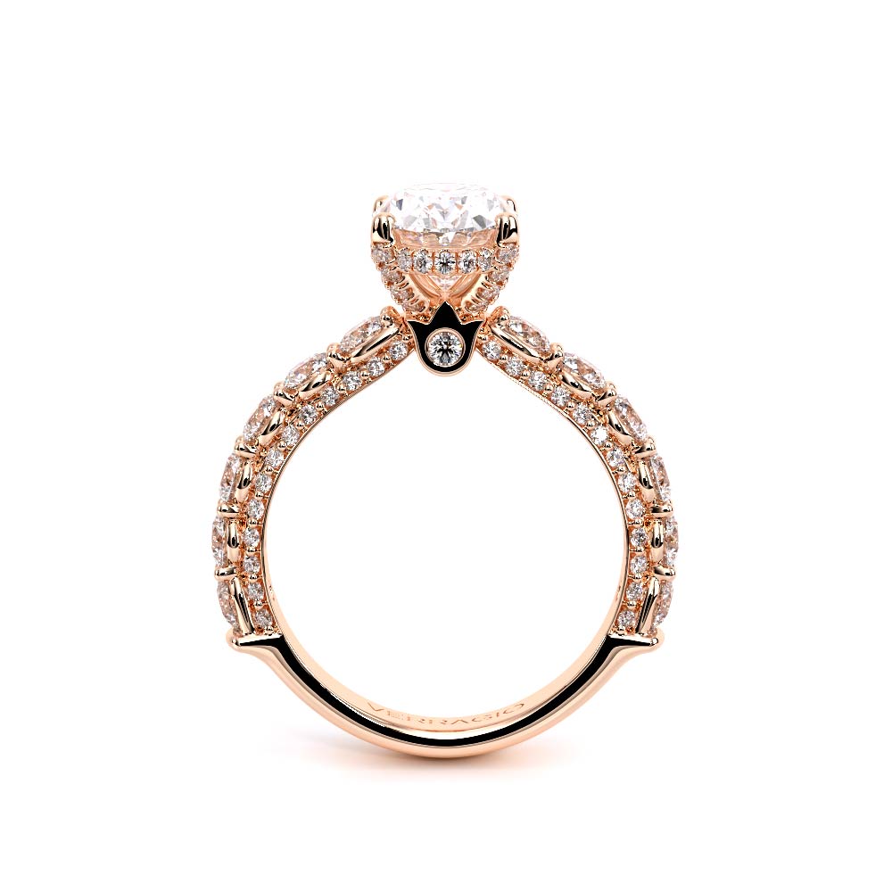 Oval Pavé 18K Rose Gold Engagement Ring - CTR-0489