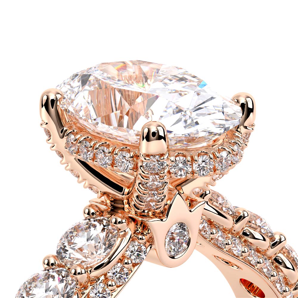 Oval Pavé 18K Rose Gold Engagement Ring - CTR-0489
