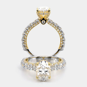 Oval Pavé 14K Yellow and White Gold Engagement Ring - CTR-0489