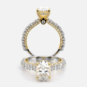Oval Pavé 18K Yellow and White Gold Engagement Ring - CTR-0489