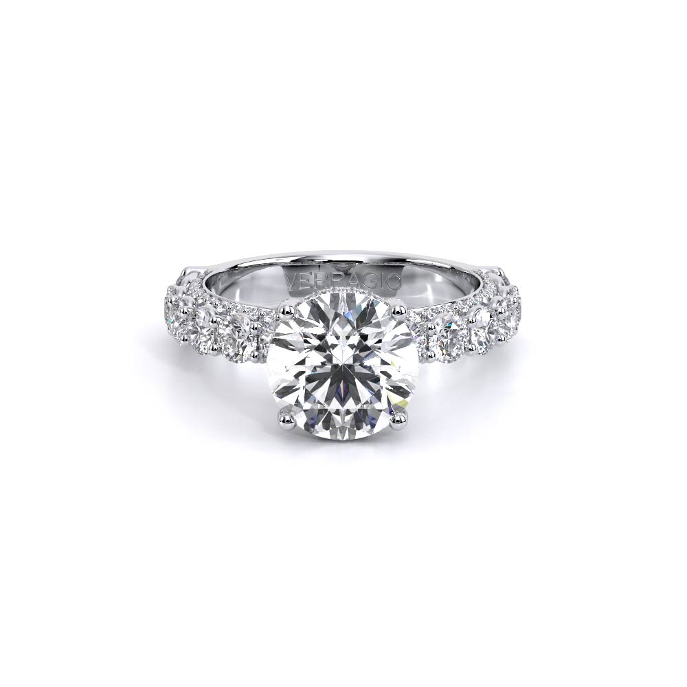 Round Pavé 14K White Gold Engagement Ring - CTR-0489