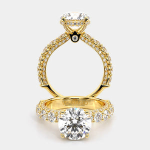 Round Pavé 14K Yellow Gold Engagement Ring - CTR-0489
