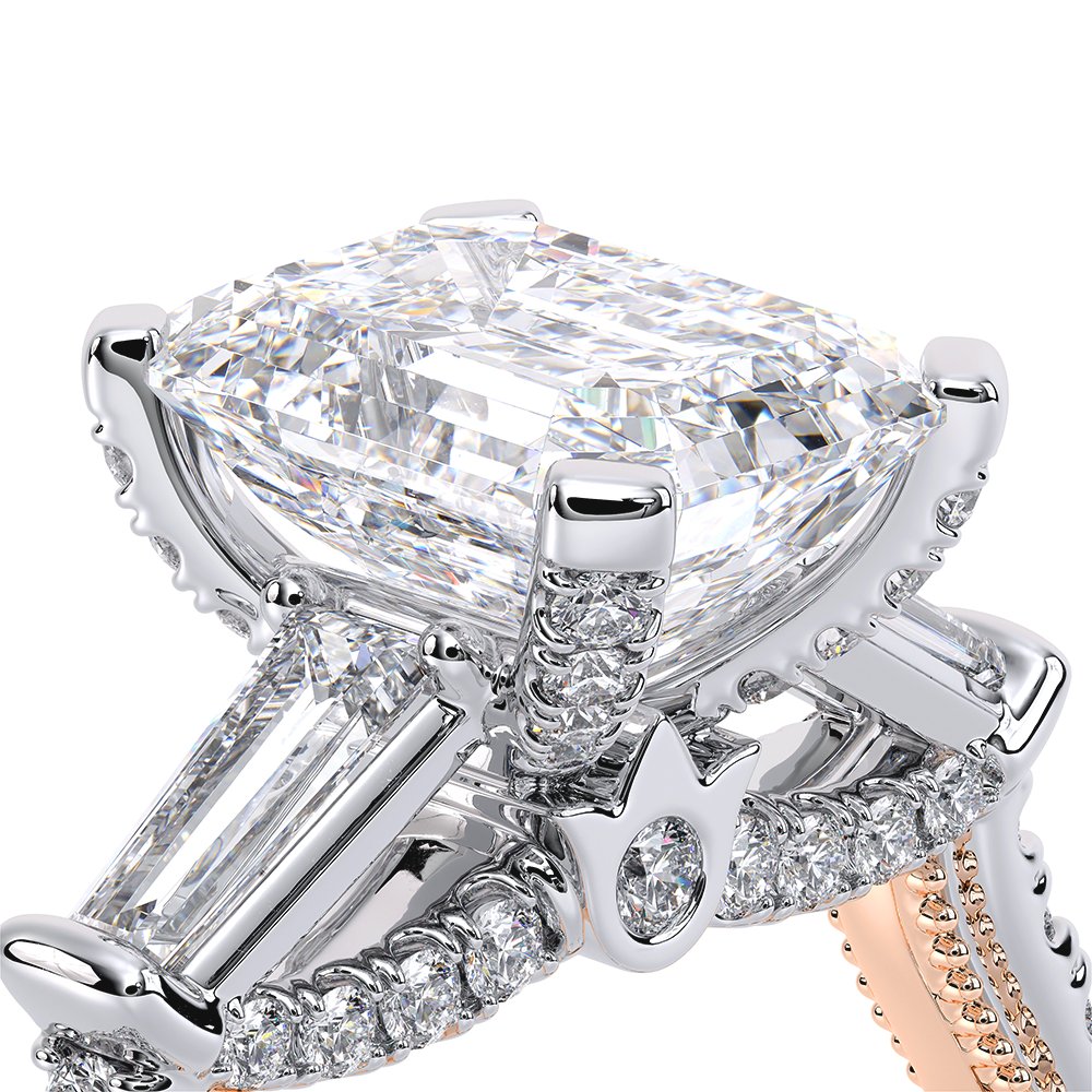 Emerald Three-Stone 14k Rose and White Gold Engagement Ring - REN-991