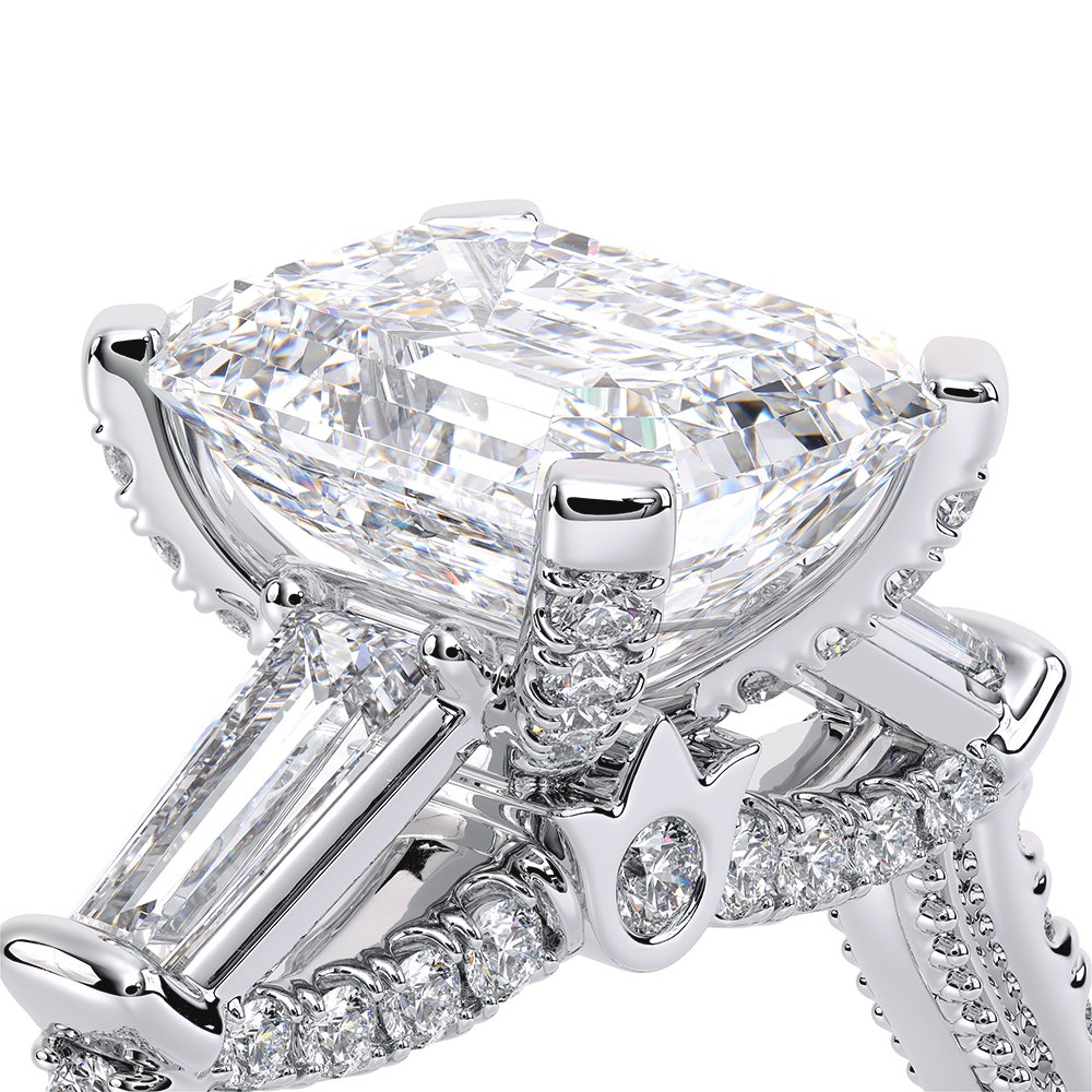 Emerald Three-Stone 14k White Gold Engagement Ring - REN-991