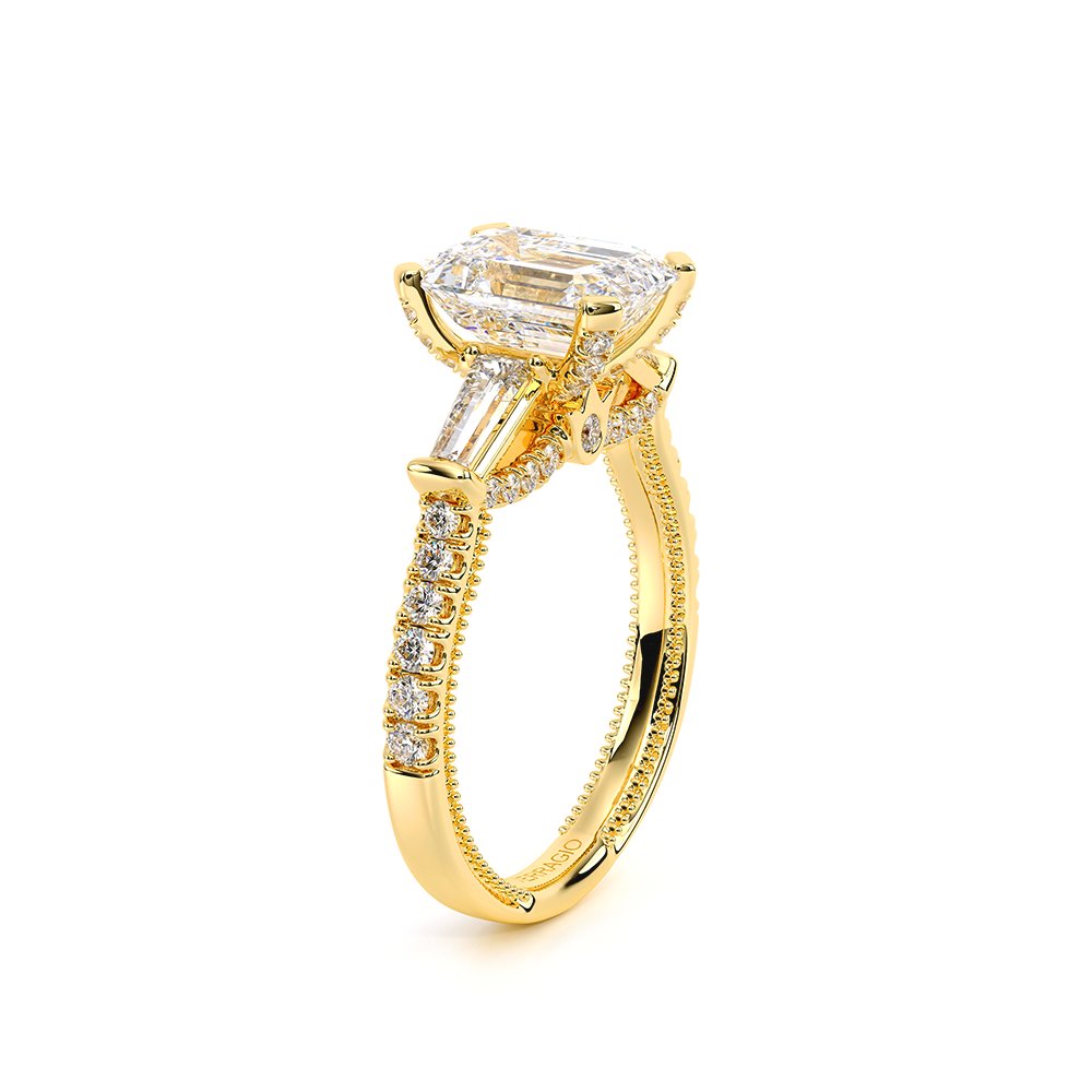 Emerald Three-Stone 18k Yellow Gold Engagement Ring - REN-991