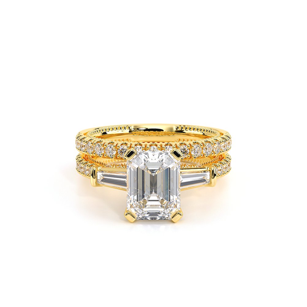 Emerald Three-Stone 18k Yellow Gold Engagement Ring - REN-991