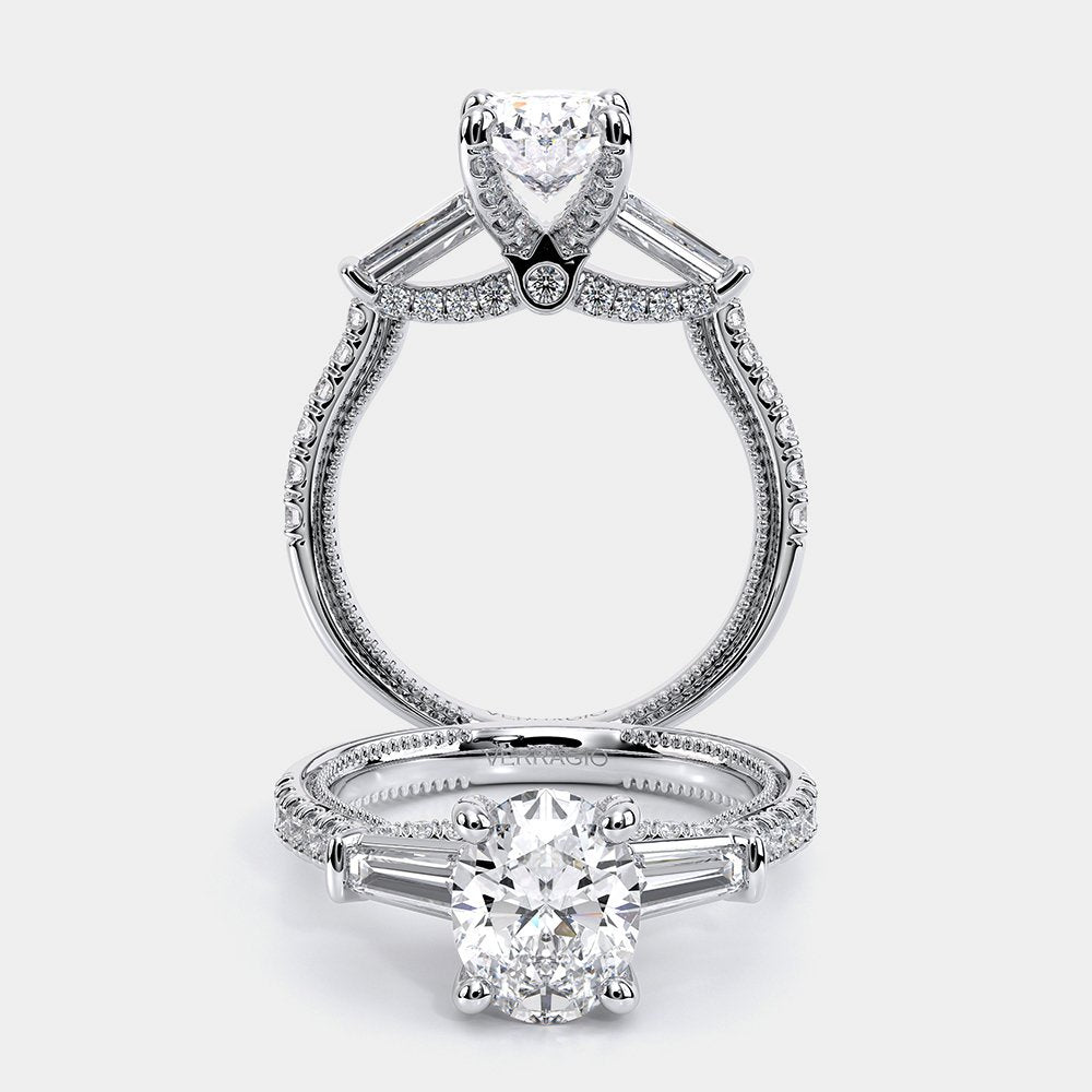 Oval Three-Stone Platinum Engagement Ring - REN-991