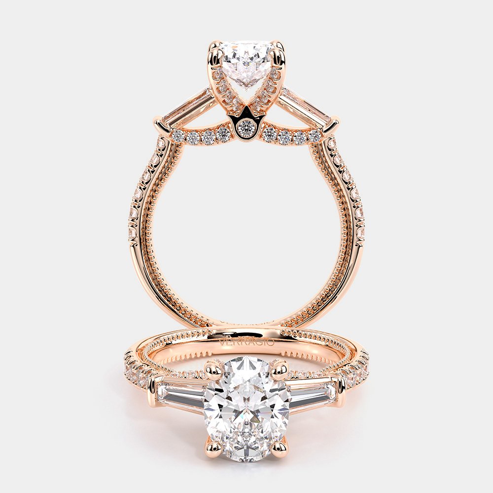 Oval Three-Stone 14k Rose Gold Engagement Ring - REN-991