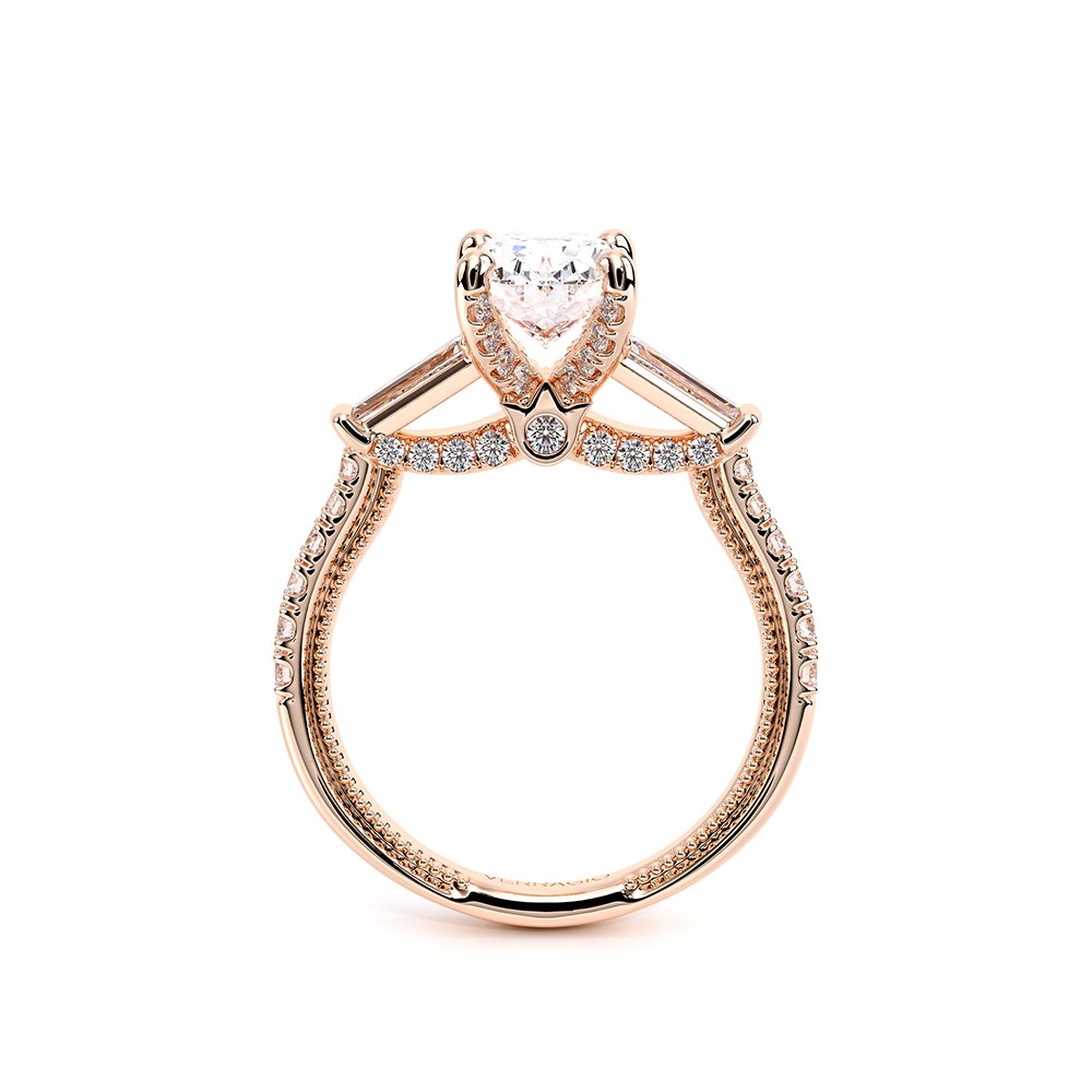 Oval Three-Stone 14k Rose Gold Engagement Ring - REN-991