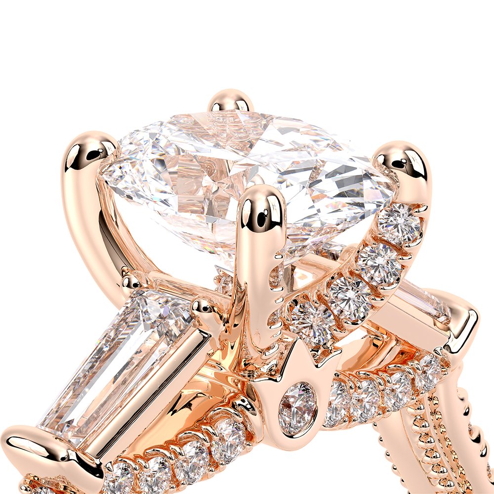 Oval Three-Stone 18k Rose Gold Engagement Ring - REN-991