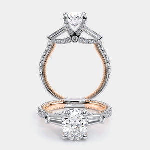 Oval Three-Stone 14k Rose and White Gold Engagement Ring - REN-991