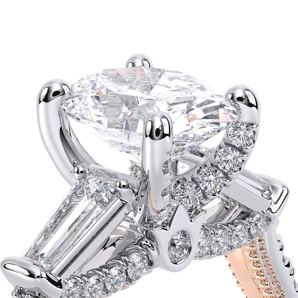 Oval Three-Stone 14k Rose and White Gold Engagement Ring - REN-991