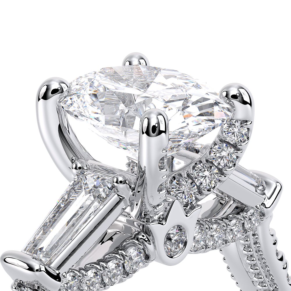 Oval Three-Stone 14k White Gold Engagement Ring - REN-991