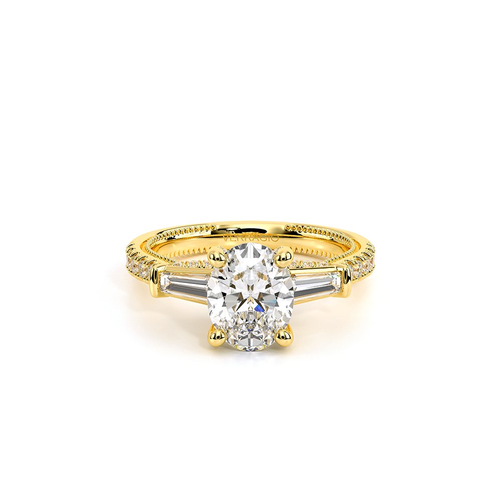 Oval Three-Stone 18k Yellow Gold Engagement Ring - REN-991