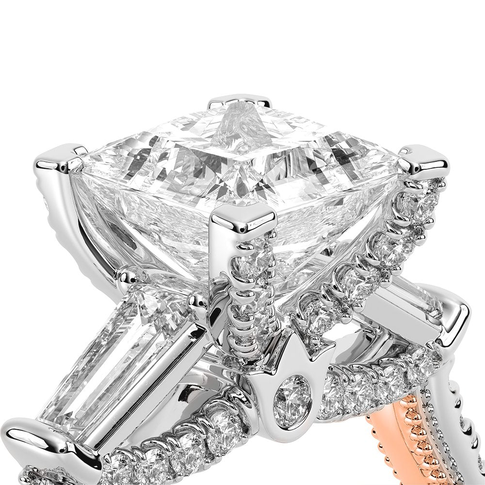 Princess Three-Stone 14k Rose and White Gold Engagement Ring - REN-991