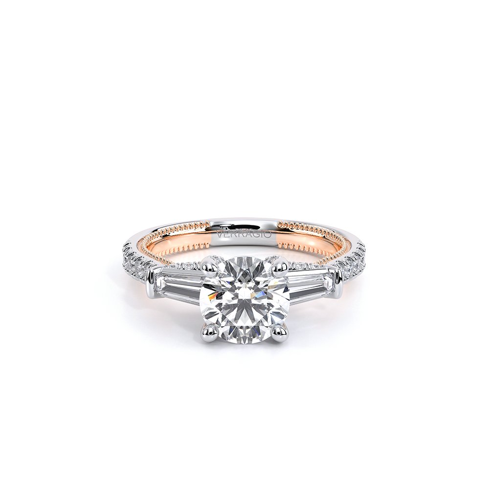 Round Three-Stone 14k Rose and White Gold Engagement Ring - REN-991