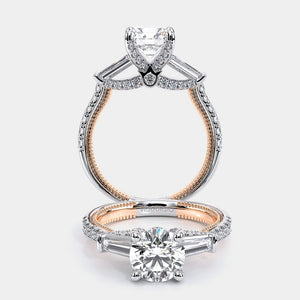 Round Three-Stone 14k Rose and White Gold Engagement Ring - REN-991