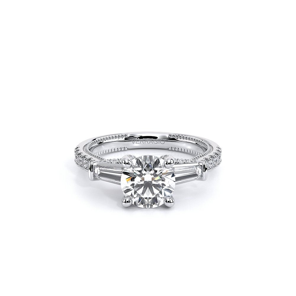 Round Three-Stone 14k White Gold Engagement Ring - REN-991