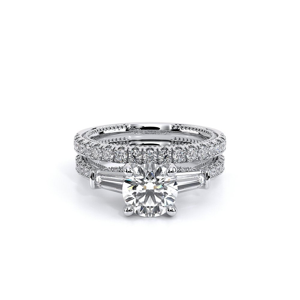 Round Three-Stone 14k White Gold Engagement Ring - REN-991
