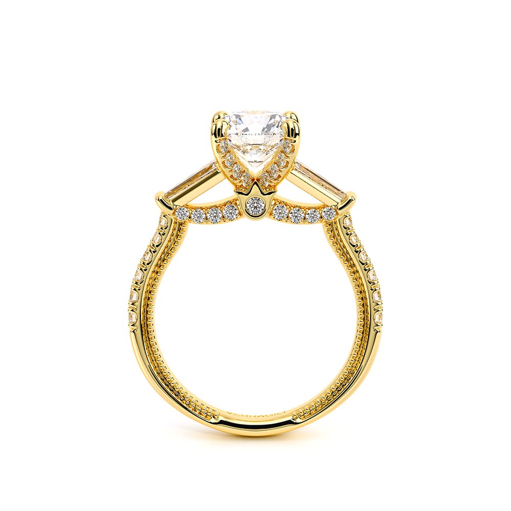 Round Three-Stone 14k Yellow Gold Engagement Ring - REN-991
