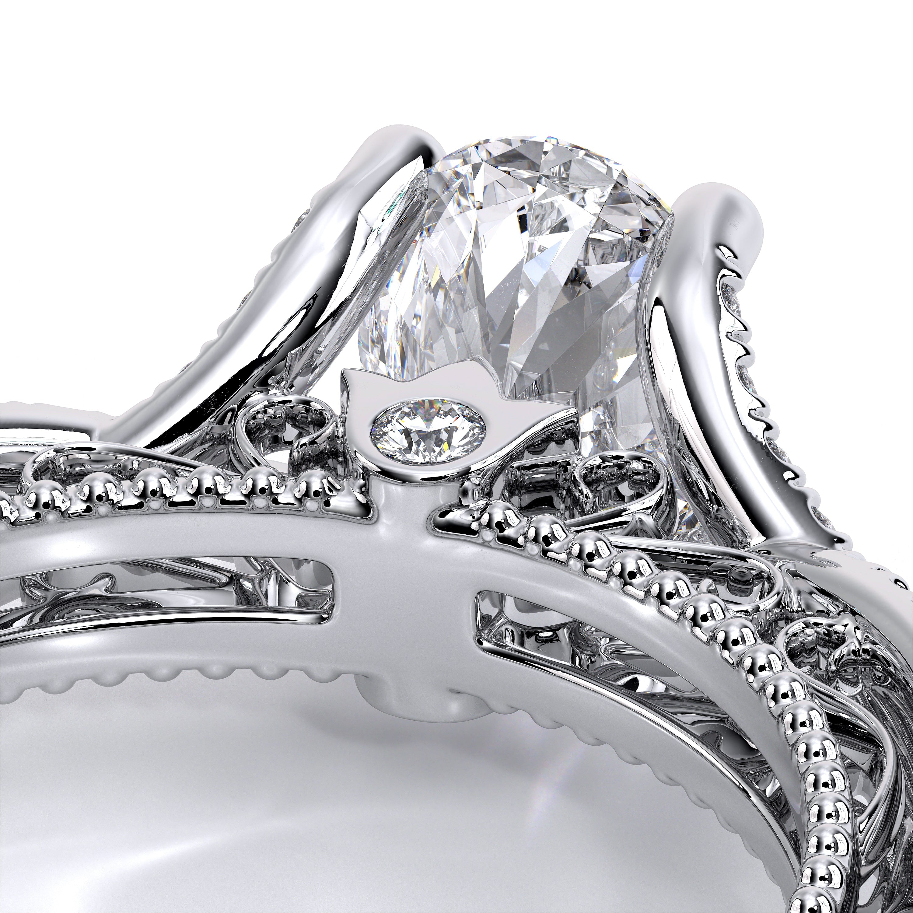 Oval Pavé Platinum Engagement Ring - VEN-5003