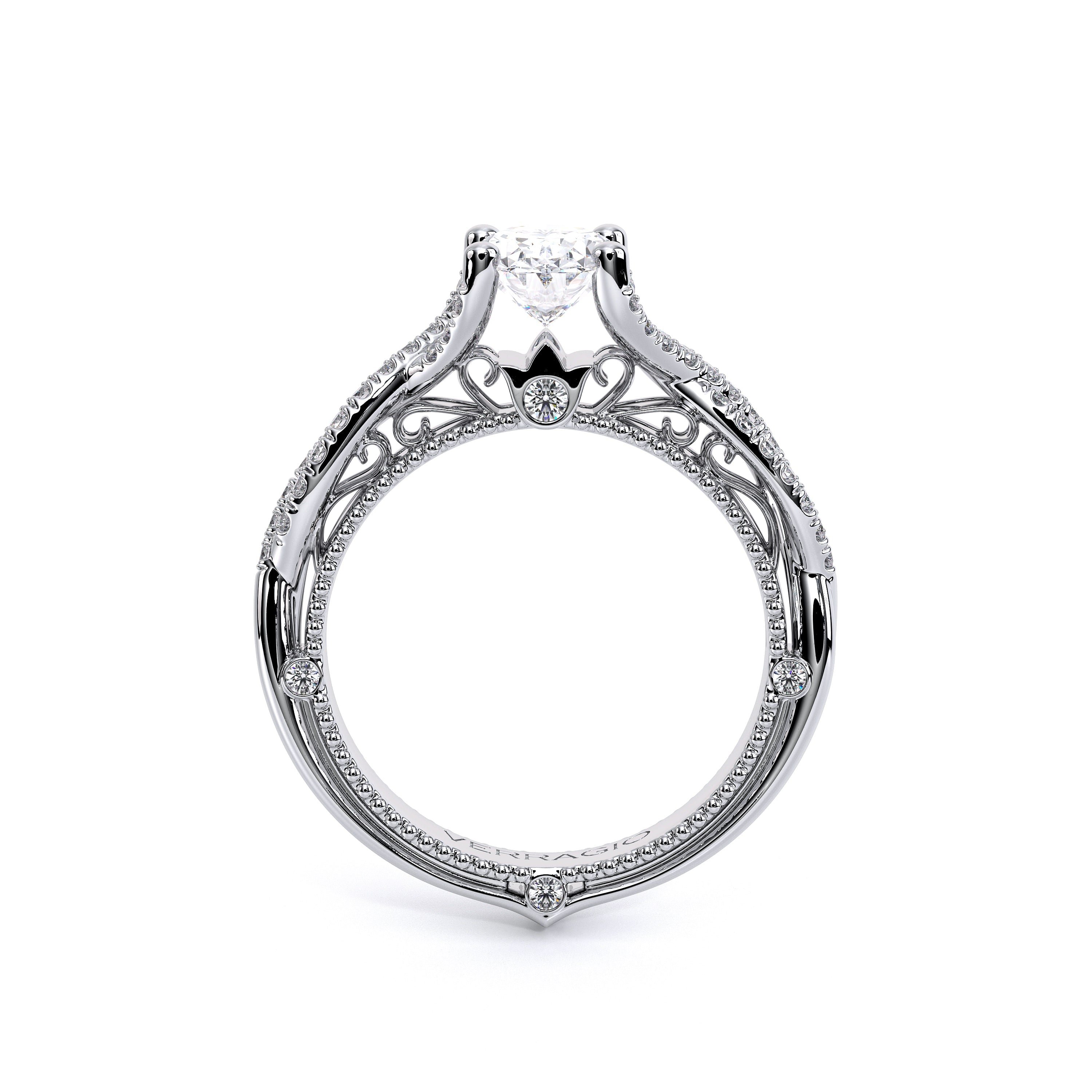 Oval Pavé Platinum Engagement Ring - VEN-5003
